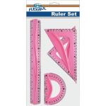Centrum Ruler Set of 4 30cm Ruler 2 Triangle Rulers Protractor. Asstd Colours