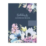 Tallon Address & Birthday Book. A5 Size. Navy Floral satin. (CDU 12)