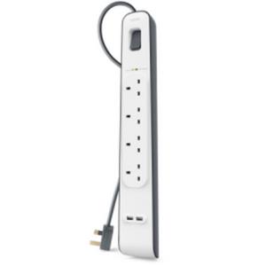 4 Way Surge Protection Strip - 2m With 2 X 2.4amp USB Charging (bsv401af2m)