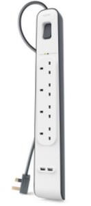 4 Way Surge Protection Strip - 2m With 2 X 2.4amp USB Charging (bsv401af2m)