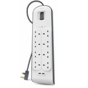 8 Way Surge Protection Strip - 2m With 2 X 2.4amp USB Charging (bsv804af2m)