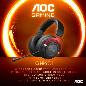 AOC Gaiming GH401 - Headset - full size - 2.4 GHz - wireless, wired - 3.5 mm jack