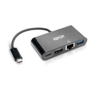 TRIPP LITE USB-C to HDMI Adapter with USB-A Hub, Gigabit Ethernet, Thunderbolt 3, 1080p - PD Charging, Black