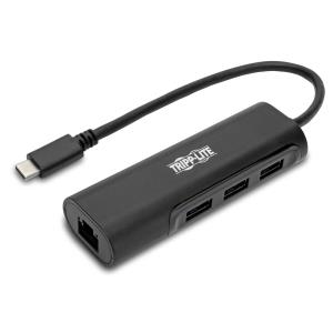 TRIPP LITE USB 3.1 Gen 1 USB-C Portable Hub/Adapter, 3 USB-A Ports and Gigabit Ethernet Port, Thunderbolt 3 Compatible, Black