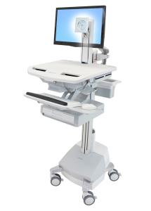 Styleview Cart With LCD Pivot SLA Powered 1 Drawer (white Grey And Polished Aluminum)
