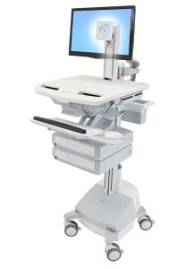Styleview Cart With LCD Pivot SLA Powered 2 Drawers (white Grey And Polished Aluminum)