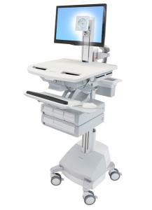 Styleview Cart With LCD Pivot SLA Powered 4 Drawers (white Grey And Polished Aluminum)