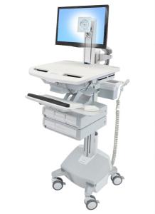 Styleview Cart With LCD Pivot LiFe Powered 4 Drawers (white Grey And Polished Aluminum)