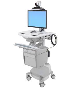 Styleview Telemedicine Cart Single Monitor SLA Powered (white Grey And Polished Aluminum) UK