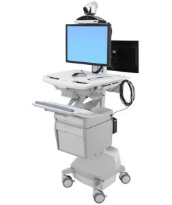 Styleview Telemedicine Cart Back-to-back Monitor SLA Powered (white Grey And Polished Aluminum) UK
