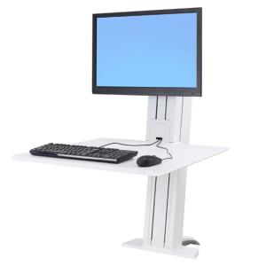 WorkFit-SR, Single Monitor Sit-Stand Desktop Workstation, Deep Surface, furniture retrofit (white)