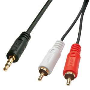 Audio Cable - 2 X Phono/rca Male To 3.5mm Jack Male - 20m - Black