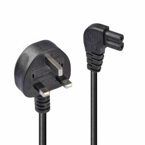 Extension Cable - Uk 3 Pin Plug To Right Angled Iec C7 - Black - 1m