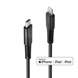 Cable Reinforced - USB Typ C Male - Lightning Male - Black - 1m